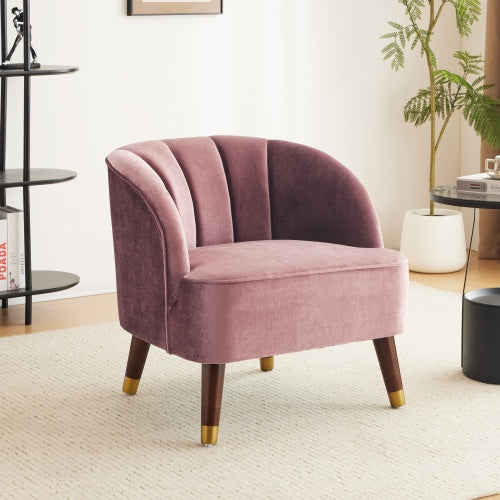US Local Upholstered Barrel Accent Chair With Wooden Legs