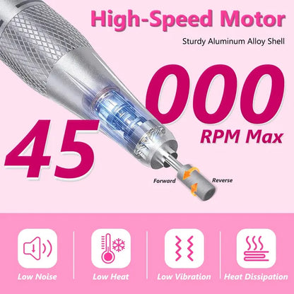 US Local Portable Electric Nail Drill Bit 45000 RPM With 11 Bits Base Waist Clip Cordless Rechargeable Nail File Machine For Professional Salon Home Acrylic Nails Remove Nail Gel Polish Manicure