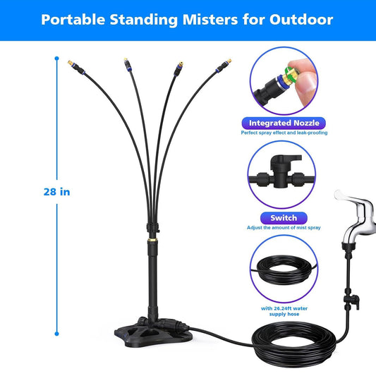 UK Local Outdoor Misting Cooling System Standing Patio Misting System, 8M Portable Mister System For Outdoor Garden BBQ Party Tanning Pool Beach Cooling Water Playing