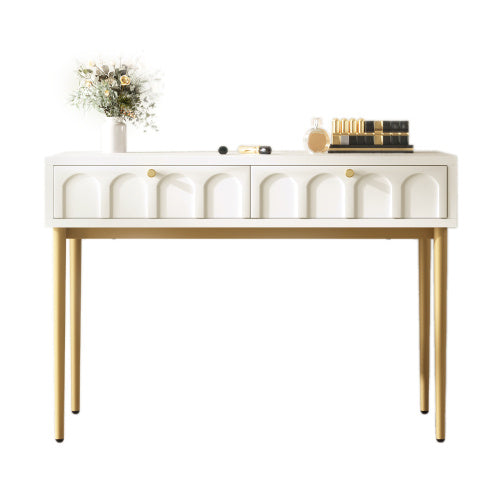 UK Local Dressing Table With 2 Drawers 76.5 Cm High ,Chest Of Drawers Bedroom Highboard White Sideboard Chest Of Drawers For Bedroom, Cream-White -H76.5 W100 D45 Cm