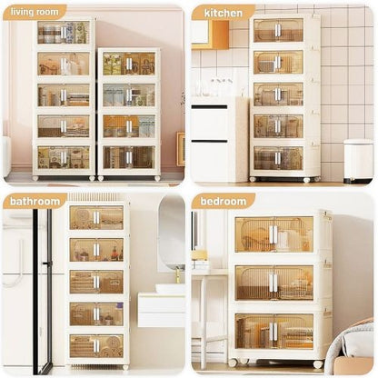 US Local Collapsible Storage Bins With Magnetic Door  Plastic Storage Cabinet With Wheels  Closet Organizers And Storage Containers