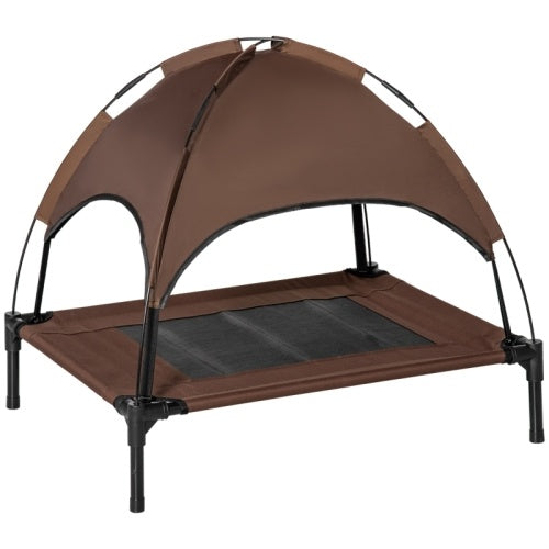 UK Local PawHut Raised Dog Bed Waterproof Elevated Pet Cot With Breathable Mesh UV Protection Canopy Brown, For Medium Dogs, 76 X 61 X 73cm