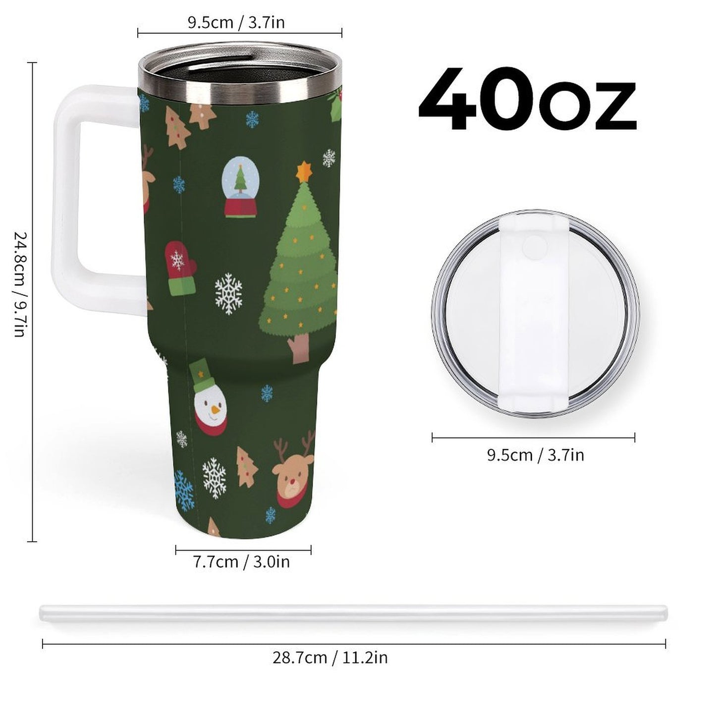 POD US Local 40oz Large Capacity Car Cup Christmas Tree Santa Snowflake Green