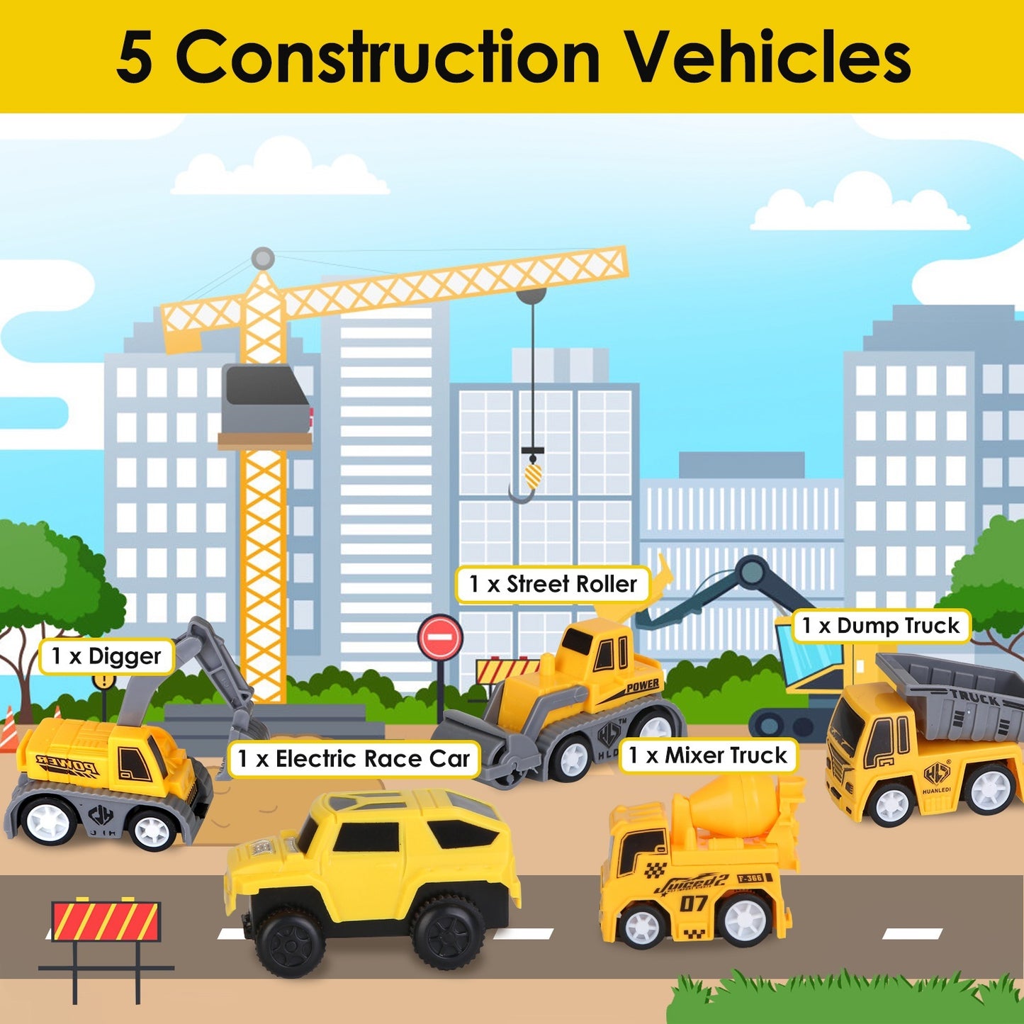 US Local 1Pc 340Pcs Construction Race Track Set Kids DIY Construction Toys STEM Flexible Car Track Playset Gift For Toddlers Boys Aged 3 4 5 6 Year Old