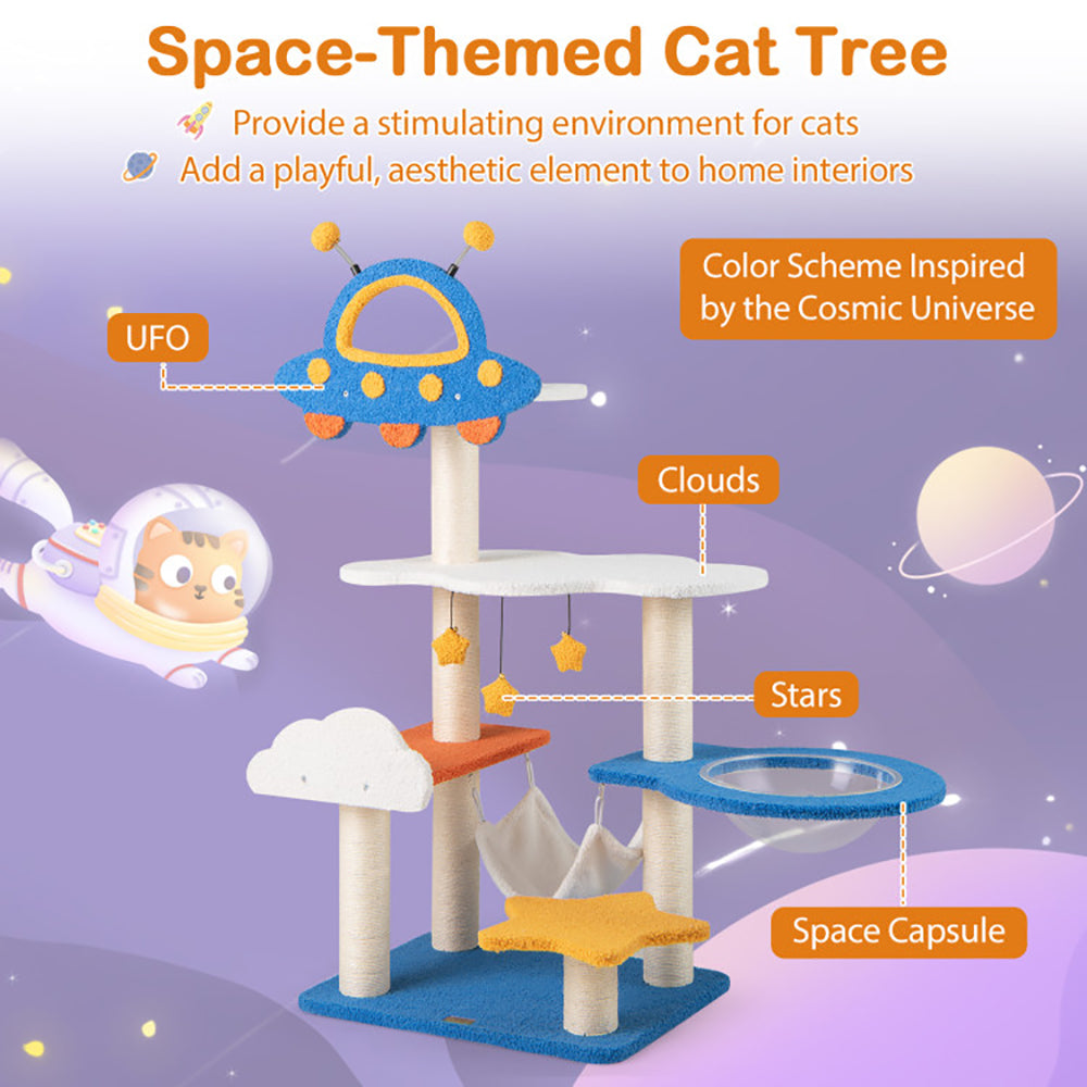 US Local 49 Inches Tall Cat Tree With UFO Top Perch Space Capsule And Sisal Scratching Posts