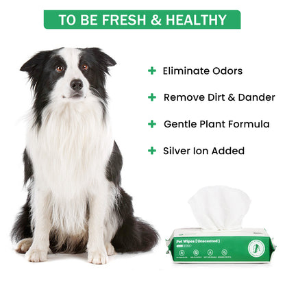 US Local PETMARVEL Silver Ion Antibacterial Dog Cat Wipes Unscented, Hypoallergenic For Paws Butt Face & Ear