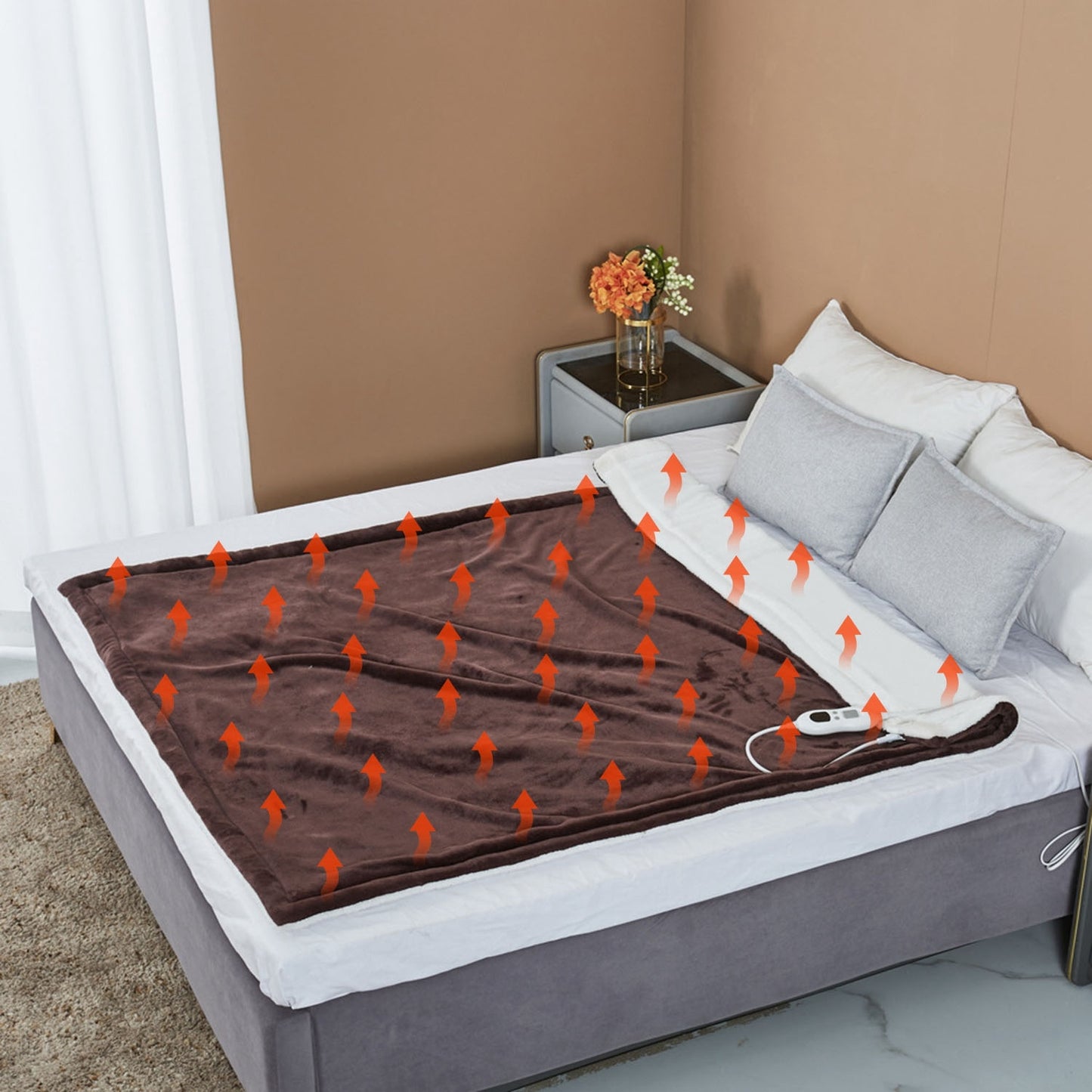 US Local 1 Pc Electric Heated Flannel Throw Heated Blanket With 6 Heat Settings 1-8 Hours Auto Off Washable For Home Office Usage 59x50in