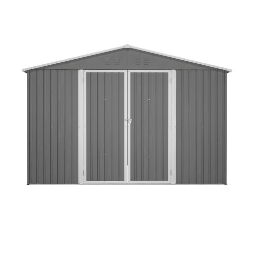 US Local 10 X 10 FT Outdoor Storage Shed, Large Metal Tool Sheds With Updated Frame Structure And Lockable Doors, Garden Shed For Backyard Garden Patio Lawn, Grey