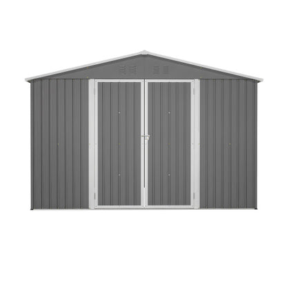 US Local 10 X 10 FT Outdoor Storage Shed, Large Metal Tool Sheds With Updated Frame Structure And Lockable Doors, Garden Shed For Backyard Garden Patio Lawn, Grey