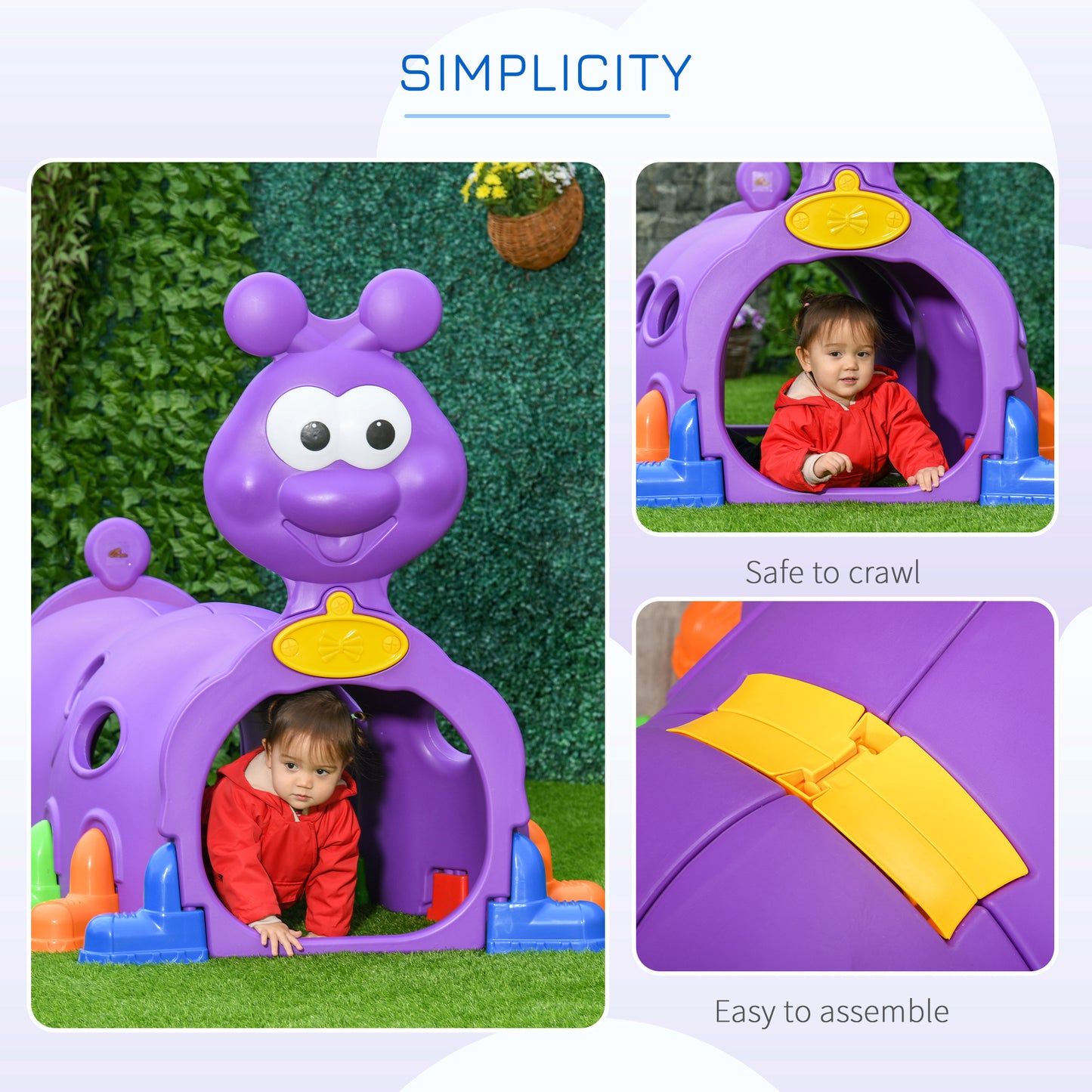 US Local 2 Sections Kids Climbing Tunnel For Indoor Outdoor Climb & Crawl Toy Play Structure For 3-6 Years Old Boys Girls, Purple
