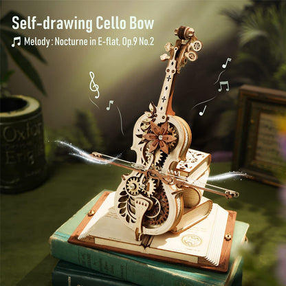 US Local Robotime ROKR Magic Cello Mechanical Music Box Moveable Stem Funny Creative Toys For Child Girls 3D Wooden Puzzle AMK63