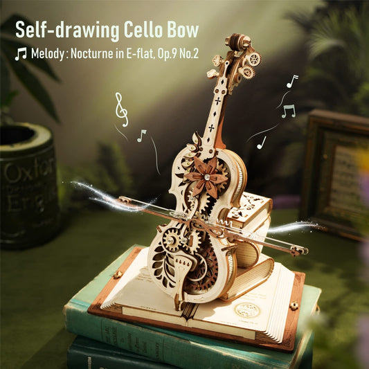 US Local Robotime ROKR Magic Cello Mechanical Music Box Moveable Stem Funny Creative Toys For Child Girls 3D Wooden Puzzle AMK63