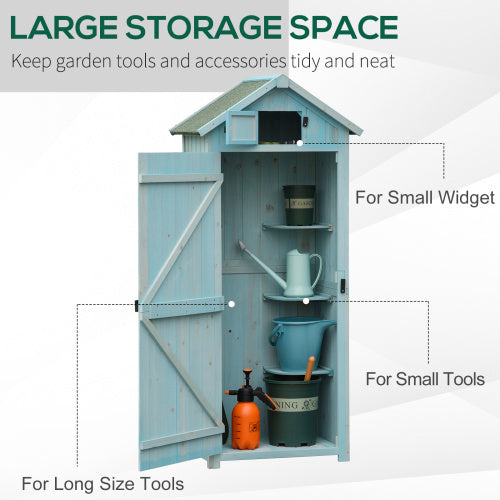 UK Local Outsunny Garden Shed Vertical Utility 3 Shelves Shed Wood Outdoor Garden Tool Storage Unit Storage Cabinet, 77 X 54.2 X 179cm - Blue