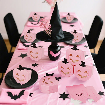 US Local 10 Pcs Halloween Pink Pumpkin Gift Boxes Unique Candy Boxes With Hollow Scary Smiley Face Window Trick Or Treat Candy Goodie Bags For Halloween Birthday Party Haunted House Table Decoration