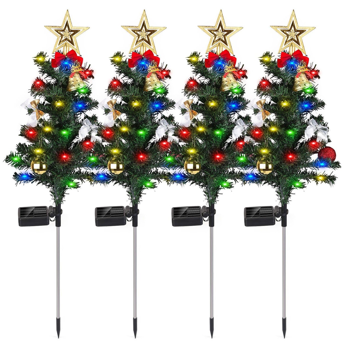 US Local 4Packs Solar Christmas Tree Lights Xmas Garden Decorations Tree Stake Lamp 20LEDs Solar Decor Light With Constant And Flashing Mode For Pathway Yard Patio Landscape