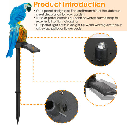 1Pc Solar Powered Parrot Garden Light IP65 Waterproof LED Parrot Landscape Lamp Decorative Lawn Lights For Yard Driveway Walkway Patio