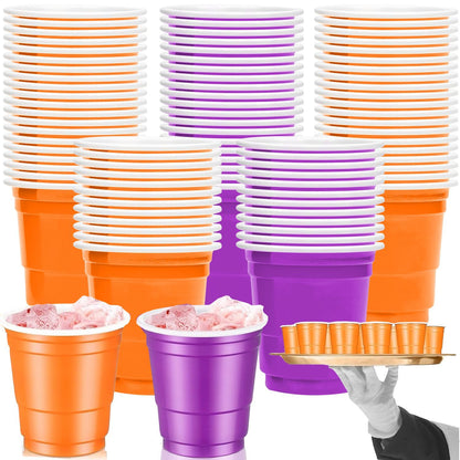 US Local 50 Pcs Mini Disposable Shot Glasses Halloween Plastic Shot Glasses Bulk Orange Purple 2 Oz Party Cups For Wine Whiskey Food Halloween Party Drinking Supplies Trick Or Treat Party Drinking Supplies