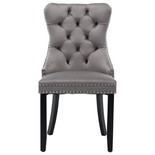 UK Local Modern Set Of 6 Upholstered Velvet Dining Chairs, Button Tufted Kitchen Lounge Chairs With Brushed Wood Legs, Riveted Trim And Knocker Ring, For Dining Room Living Room