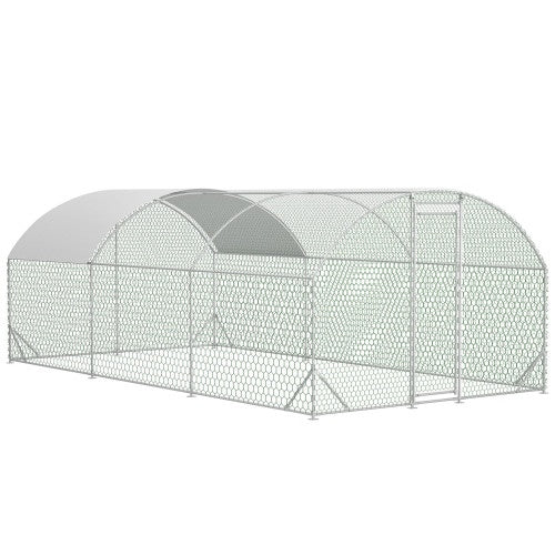 US Local Large Chicken Coop Metal Chicken Run With Waterproof And Anti-UV Cover, Dome Shaped Walk-in Fence Cage Hen House For Outdoor And Yard Farm Use, 1 Tube Diameter, 9.84 X 19.68 X 6.56