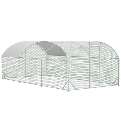 US Local Large Chicken Coop Metal Chicken Run With Waterproof And Anti-UV Cover, Dome Shaped Walk-in Fence Cage Hen House For Outdoor And Yard Farm Use, 1 Tube Diameter, 9.84 X 19.68 X 6.56