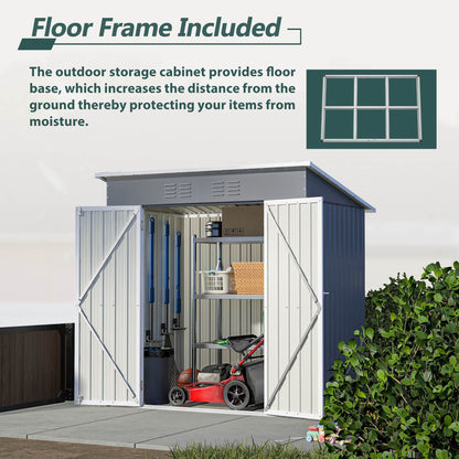 US Local 6'x4' Outdoor Metal Storage Shed For Garden Tools Lockable Door With Floor Frame