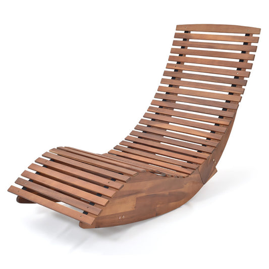 US Local Outdoor Acacia Wood Rocking Chair With Widened Slatted Seat And High Back
