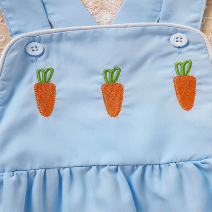 US Local Baby Comfortable Overalls Romper Carrot Embroidery With Adjustable Straps And Snap Closure For Spring Summer