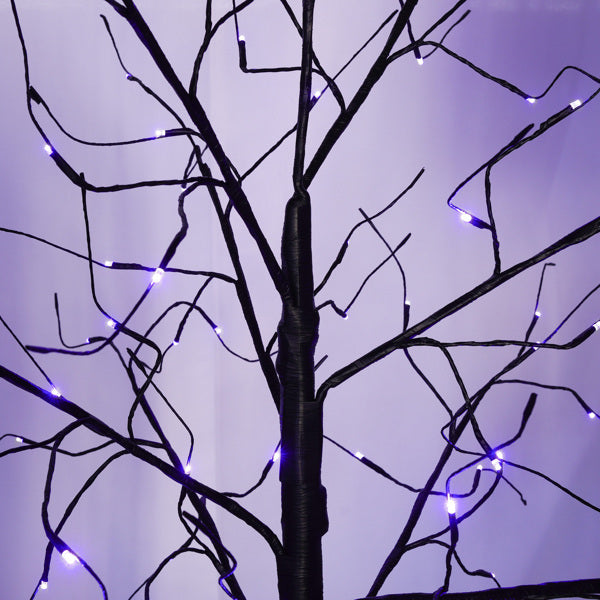 Set Of 3 Halloween Ghost Trees With Purple Lights, 4 Feet, 5 Feet, And 6 Feet, Black Glowing Trees For Halloween Decoration