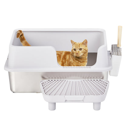 US Local 61x40x33CM, Litter Box, Stainless Steel And Plastic, Upper And Lower Snap Type, With Litter Spatula, Foot Pad - Grey