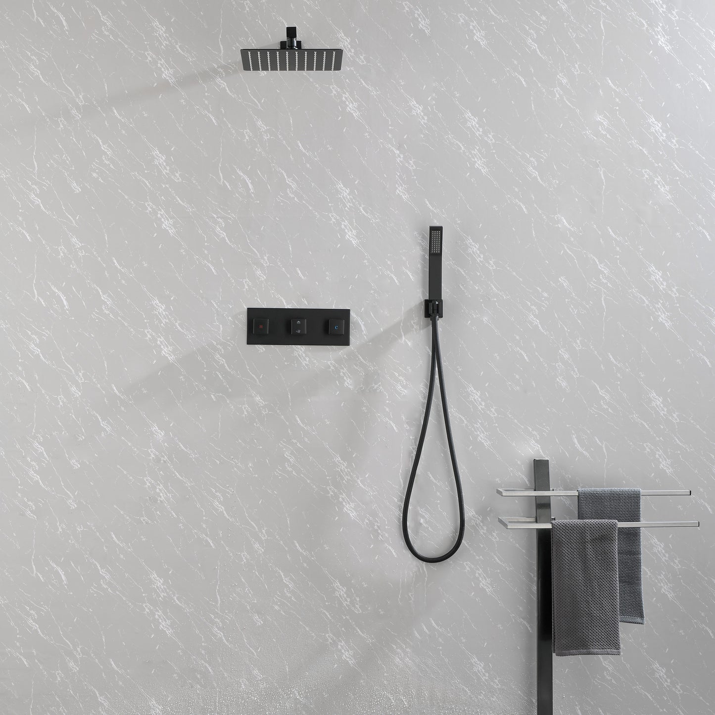 US Local Brass Matte Black Shower Faucet With Shower System,10 Inch Shower Head And Handheld Spray Bathroom Combination