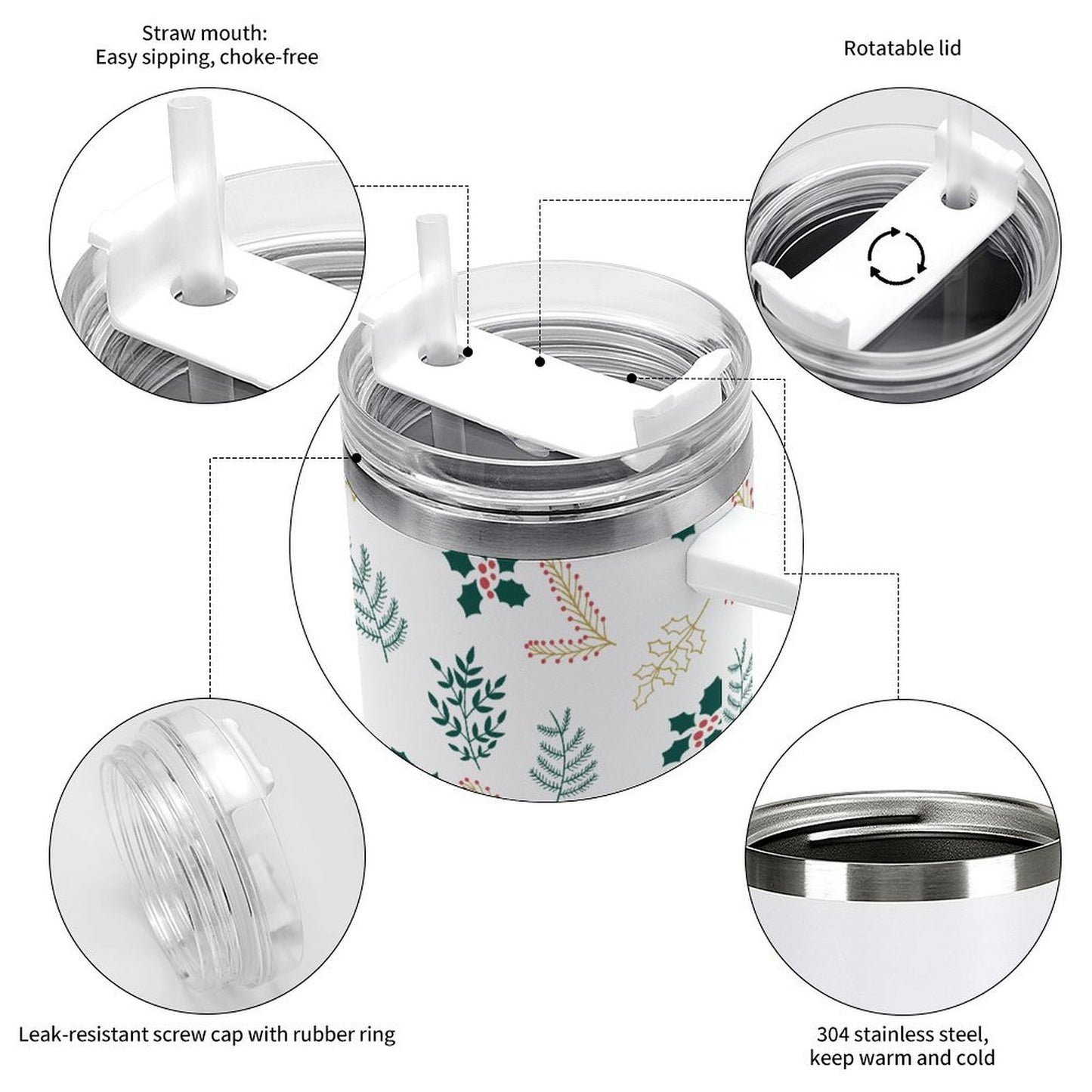 PHDT00296 POD US Local Tumbler 40 oz Large Capacity Car Cup Christmas Leaves