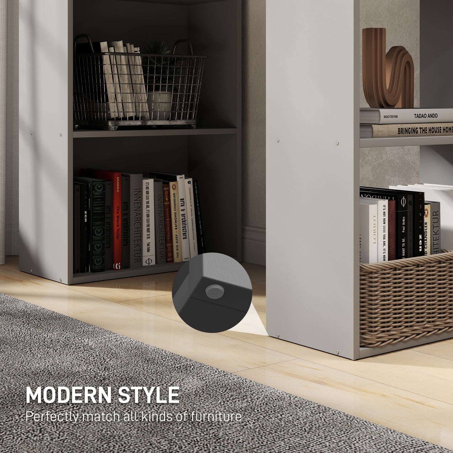 US Local Compact Computer Desk With 6-Tier Storage Shelves, Writing Table Workstation With Bookshelf For Home Office, Gray