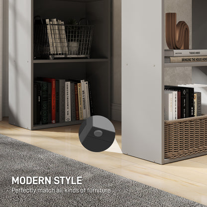 US Local Compact Computer Desk With 6-Tier Storage Shelves, Writing Table Workstation With Bookshelf For Home Office, Gray