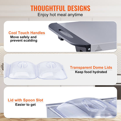 US Local Electric Buffet Server Food Warmer, 25.6 X 15 Portable Stainless Steel Chafing Dish Set With Temp Control & Oven-Safe Pan, Perfect For Catering, Parties, Events, Entertaining, Silver, ETL