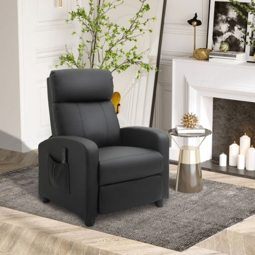 UK Local HOMCOM Recliner Armchair, Massage Faux Leather Push Back Reclining Chair With Adjustable Leg Rest, Side Pocket, For Home Living Room Theatre, Black