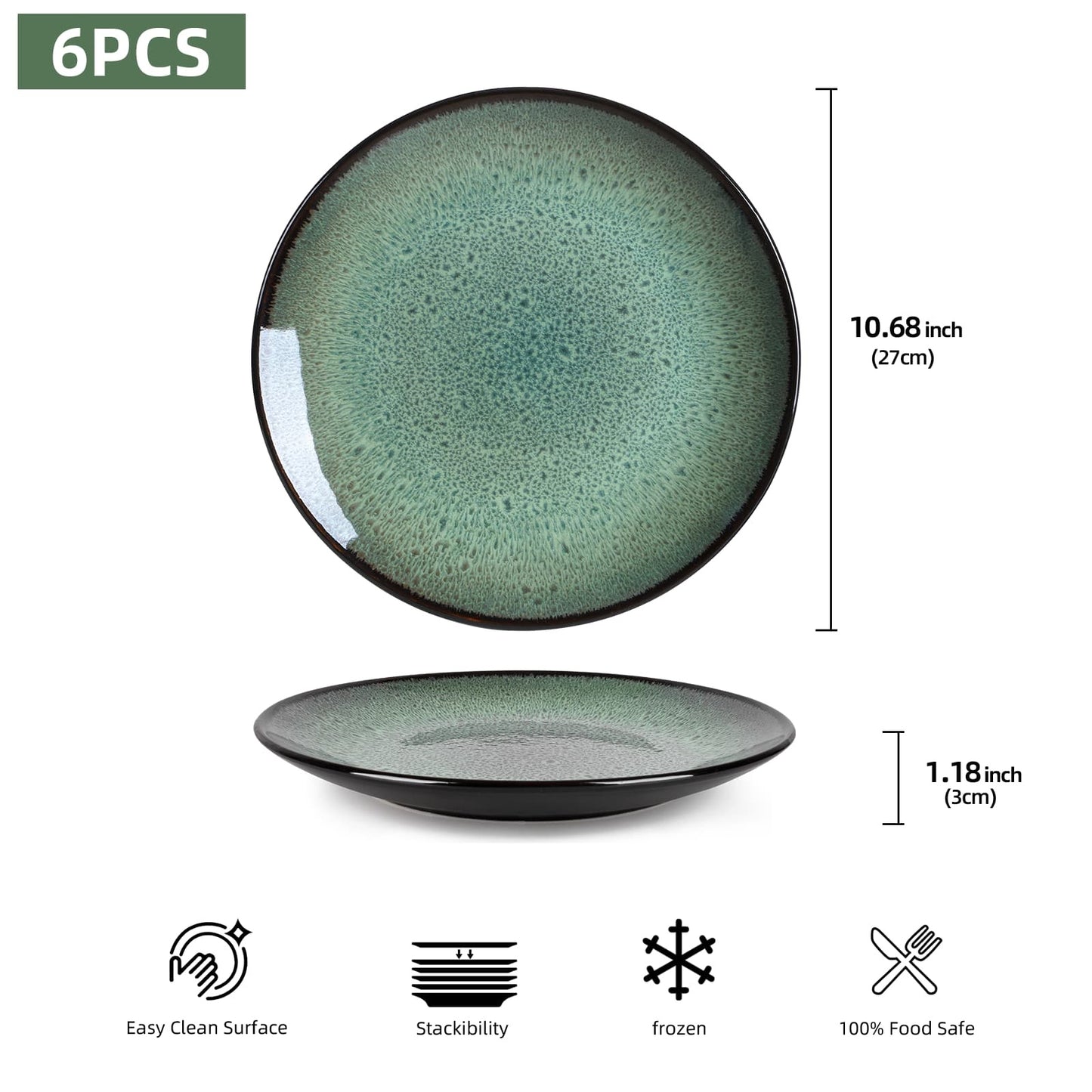 US Local Steak Plate Creative Western Food Plate Vegetable Plate Set Of 6 For Cereal, Salad, Pasta, Soup, Dessert, Serving Dishwasher, Microwave And Oven