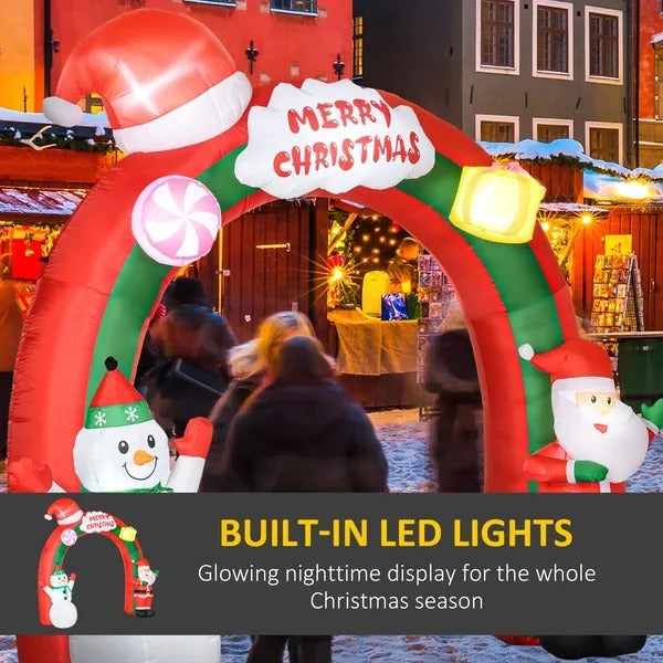 CA Local 9 ft Christmas Inflatable Archway With Santa Claus And Snowman For Outdoor, Blow Up Decoration With LED Lights
