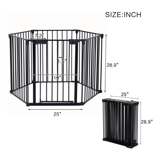 US Local 150 Adjustable Safety Gate 6 Panels Play Yard Metal Doorways Fireplace Fence Christmas Tree Fence Gate For House Stairs Gate Prohibited Area Fence