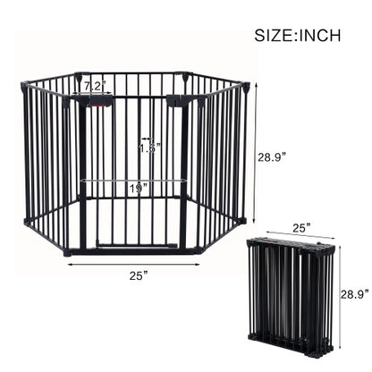 US Local 150 Adjustable Safety Gate 6 Panels Play Yard Metal Doorways Fireplace Fence Christmas Tree Fence Gate For House Stairs Gate Prohibited Area Fence