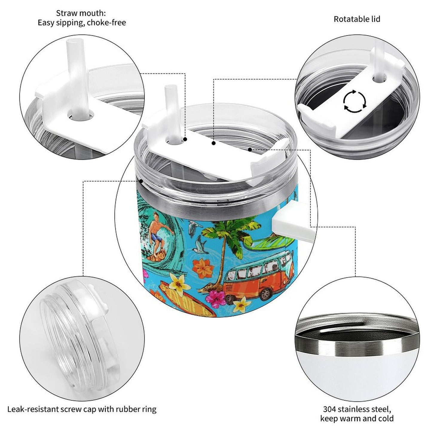 PHDT00102 POD US Local Tumbler 40 oz Large Capacity Car Cup Summer, Surfing