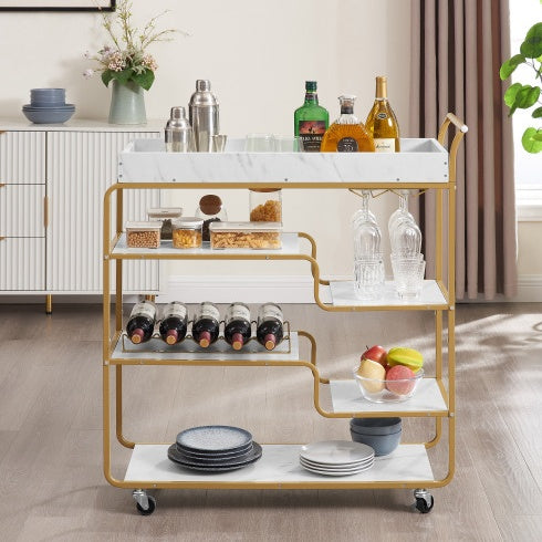 US Local 6-Tier Bar Cart, Slide Bar Serving Cart, Retro Style Wine Cart For Kitchen, Beverage Cart With Wine Rack And Glass Holder, Rolling Drink Trolley For Living Room, Dining Room