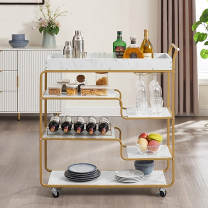 US Local 6-Tier Bar Cart, Slide Bar Serving Cart, Retro Style Wine Cart For Kitchen, Beverage Cart With Wine Rack And Glass Holder, Rolling Drink Trolley For Living Room, Dining Room