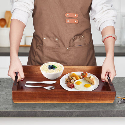 US Local Serving Tray 17x12.2 Inch Acacia Food Serving Table Laptop Desk With Handles