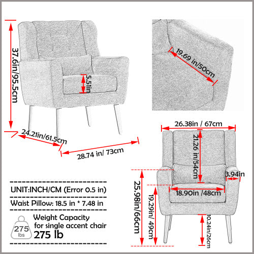 US Local Modern Upholstered Chairs, Teddy Fabric Living Room Chairs, Comfortable Reading Chairs, Medieval Upholstery Chairs, Chaise Longues Armchairs For Living Room Bedrooms - White