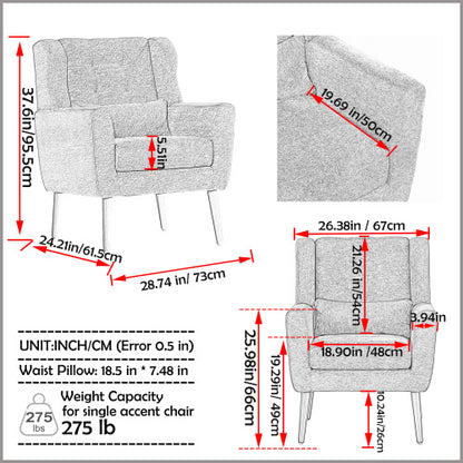 US Local Modern Upholstered Chairs, Teddy Fabric Living Room Chairs, Comfortable Reading Chairs, Medieval Upholstery Chairs, Chaise Longues Armchairs For Living Room Bedrooms - White