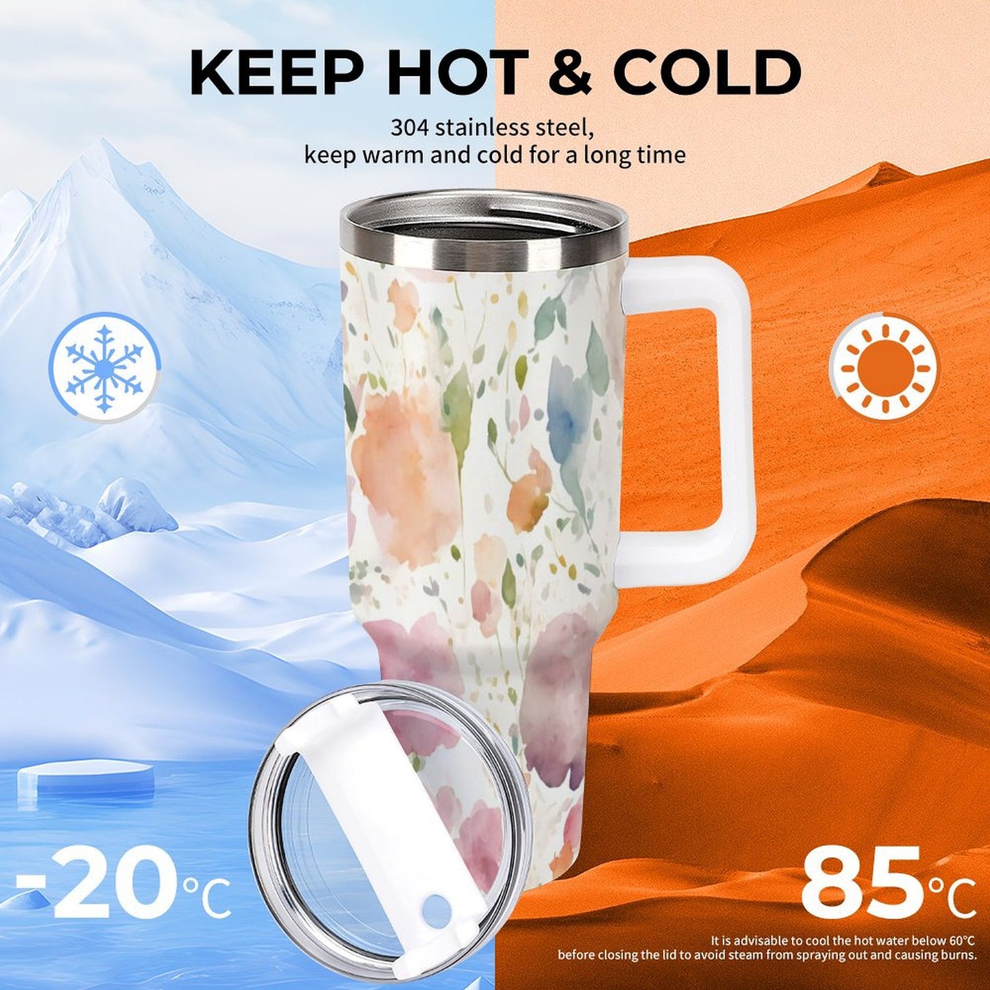 PHDT00376 POD US Local Tumbler 40 oz Large Capacity Car Cup Flowers, Watercolor, Spring, Warmth