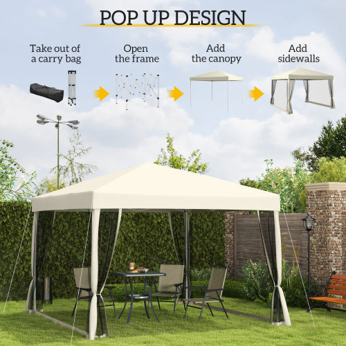 UK Local Outsunny 3 X 3m Pop Up Gazebo With 4 Mesh Sides And Carry Bag, Height Adjustable Party Canopy Tent, Portable Garden Outdoor