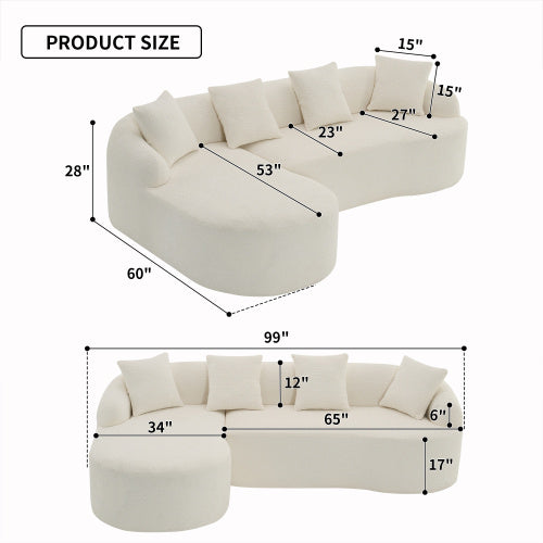 US Local LY-022 GREY COMPRESSION SOFA Combining Chaise Longue With 3-seater, Wood Grain Chenille Fabric, Full Sponge Compression Sofa,combined Sofa With 4 Pillows For Living Home Furniture Apartment