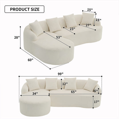 US Local LY-022 GREY COMPRESSION SOFA Combining Chaise Longue With 3-seater, Wood Grain Chenille Fabric, Full Sponge Compression Sofa,combined Sofa With 4 Pillows For Living Home Furniture Apartment