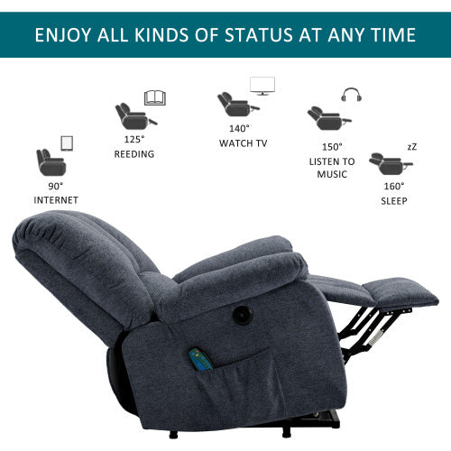 UK Local Electric Power Lift Recliner Chair Sofa With Massage And Heat For Elderly 2 Side Pockets USB Ports Single Recliner Chairs For Living Room Overstuffed Fabric Reclining